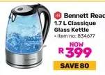 Bennett Read 1.7 L Classique Glass Kettle