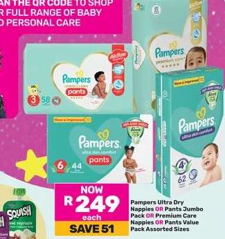 Pampers Ultra Dry Nappies OR Pants Jumbo Pack OR Premium Care Nappies OR Pants Value Pack Assorted Sizes