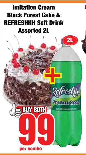Imitation Cream Black Forest Cake & REFRESHHH Soft Drink Assorted 2L