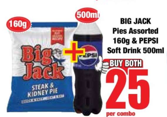 BIG JACK Pies Assorted 160g & PEPSI Soft Drink 500ml