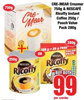 CRE-MEAR Creamer 750g & NESCAFÉ Ricoffy Instant Coffee 250g / Pouch Value Pack 280g