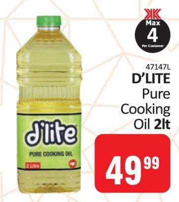 D'Lite Pure Cooking Oil 2Lt