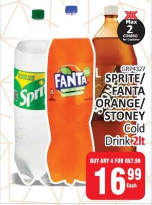 Sprite/Fanta Orange/Stoney Cold Drink 2L