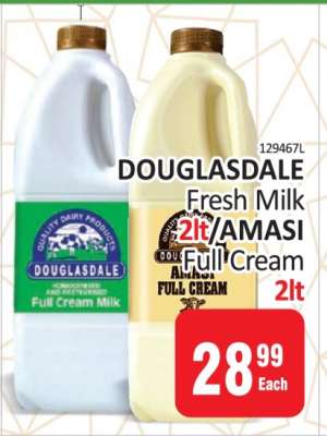 DOUGLASDALE Fresh Milk/AMASI Full Cream 2lt