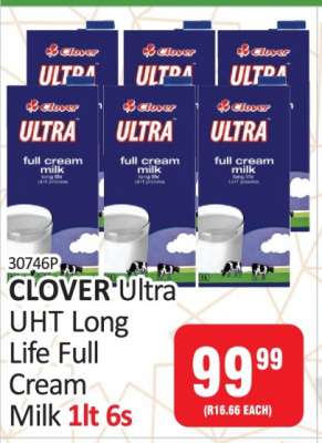 CLOVER Ultra UHT Long Life Full Cream Milk 1lt 6s