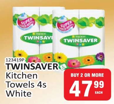 TWINSAVER Kitchen Towels 4s White