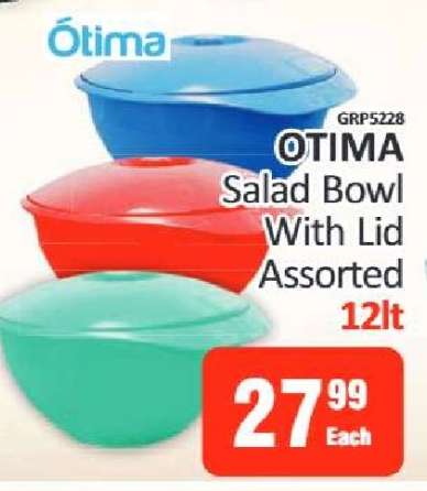 OTIMA Salad Bowl With Lid Assorted 12lt