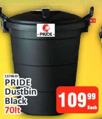 PRIDE Dustbin Black 70lt