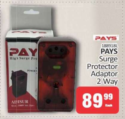 PAYS Surge Protector Adaptor 2 Way