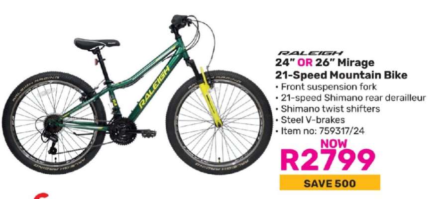 Raleigh 24" Or 26" Mirage 21 Speed Mountain Bike
