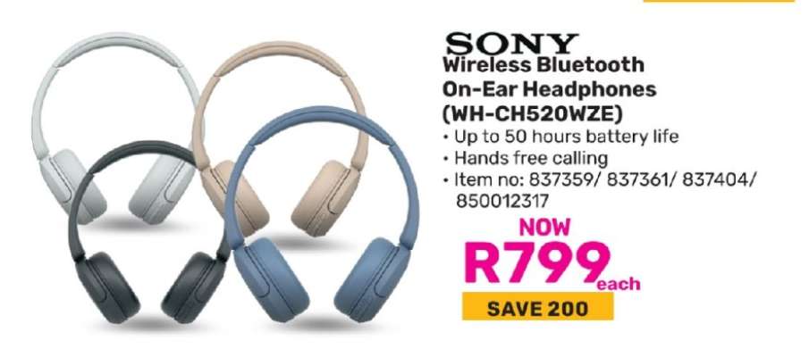 SONY Wireless Bluetooth On-Ear Headphones (WH-CH520WZE)