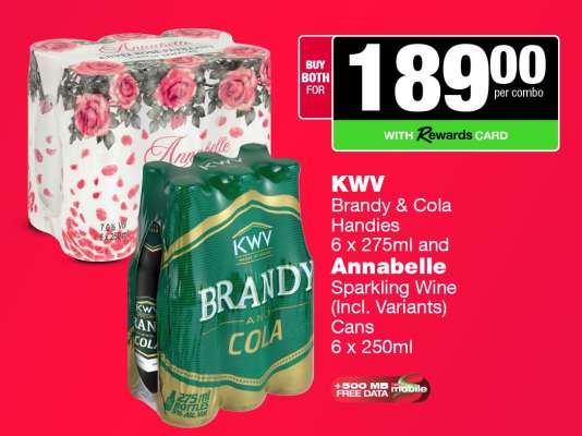 KWV Brandy & Cola Handies and Annabelle Sparkling Wine