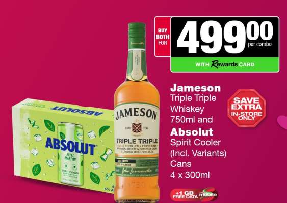 Jameson Triple Triple Whiskey and Absolut Spirit Cooler