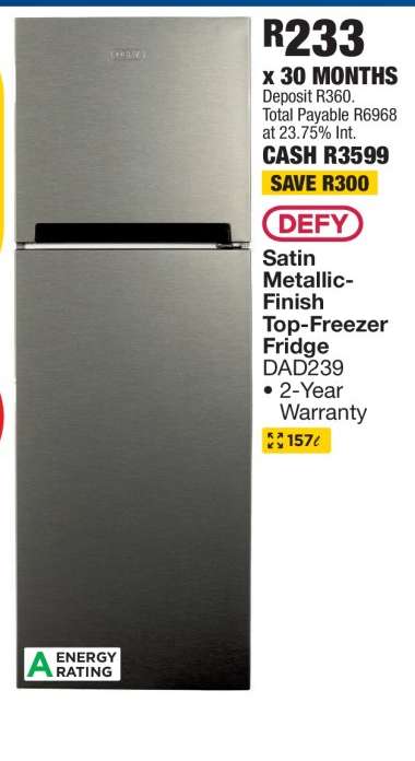 Defy Satin Metallic-Finish Top-Freezer Fridge DAD239