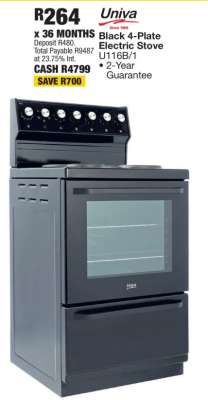 Univa Black 4-Plate Electric Stove U116B/1