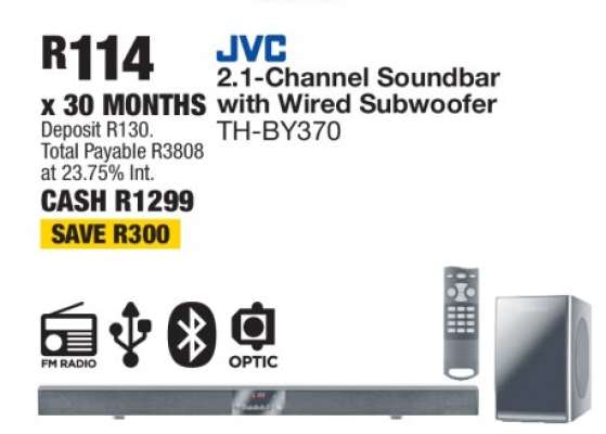 JVC 2.1-Channel Soundbar with Wired Subwoofer TH-BY370