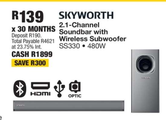 SKYWORTH 2.1 Channel Soundbar with Wireless Subwoofer