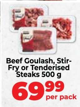 Beef Goulash, Stir-Fry or Tenderised Steaks 500 g