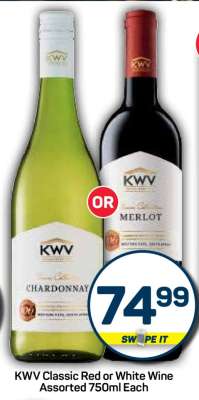 KWV Classic Red or White Wine Assorted 750ml Each