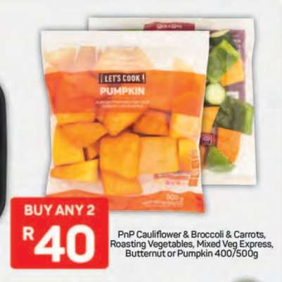 PnP Cauliflower & Broccoli & Carrots, Roasting Vegetables, Mixed Veg Express, Butternut or Pumpkin 400/500g