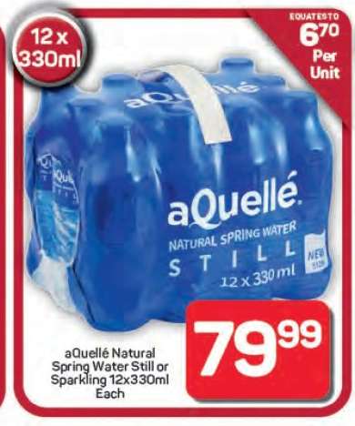 aQuellé Natural Spring Water Still or Sparkling 12x330ml