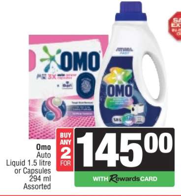 Omo Auto Liquid 1.5 litre or Capsules 294 ml Assorted