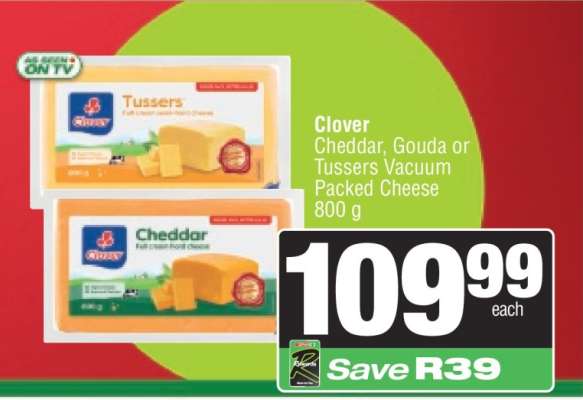 Clover Cheddar, Gouda or Tussers Vacuum Packed Cheese