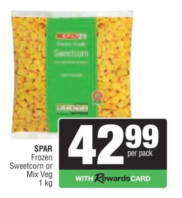 SPAR Frozen Sweetcorn or Mix Veg 1 kg
