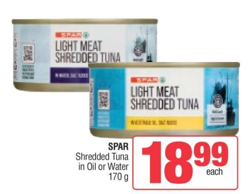 SPAR Shredded Tuna in Oil or Water 170 g