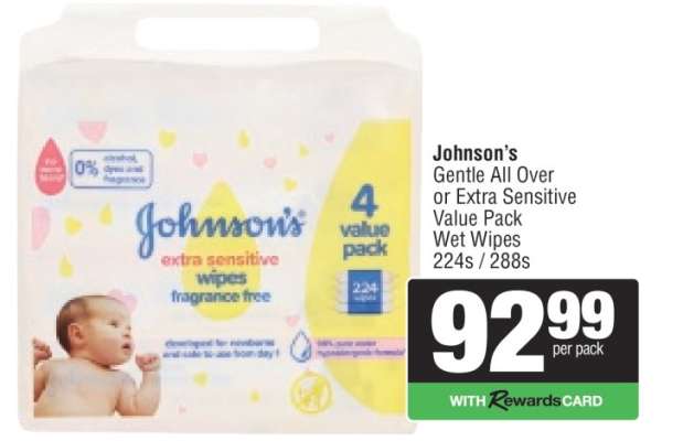 Johnson’s Gentle All Over or Extra Sensitive Value Pack Wet Wipes