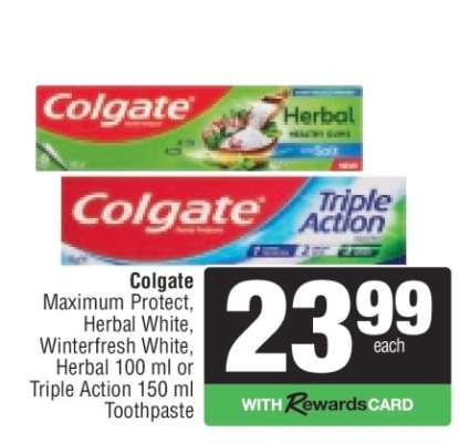Colgate Maximum Protect, Herbal White, Winterfresh White, Herbal 100 ml or Triple Action 150 ml Toothpaste