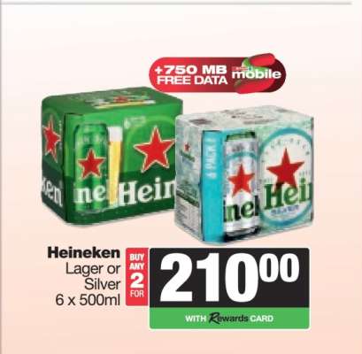 Heineken Lager or Silver