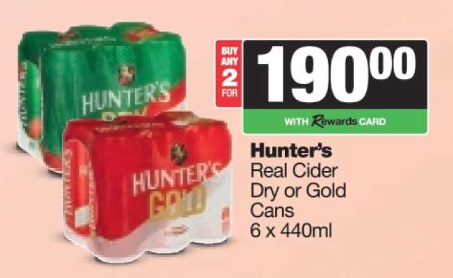 Hunter's Real Cider Dry or Gold Cans