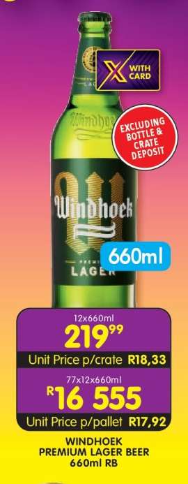 WINDHOEK PREMIUM LAGER BEER 660ml RB