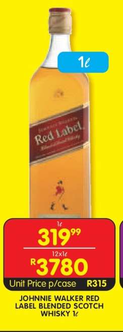JOHNNIE WALKER RED LABEL BLENDED SCOTCH WHISKY 1ℓ