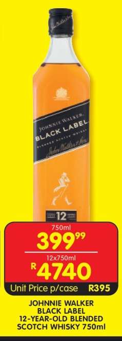 JOHNNIE WALKER BLACK LABEL 12-YEAR-OLD BLENDED SCOTCH WHISKY 750ml