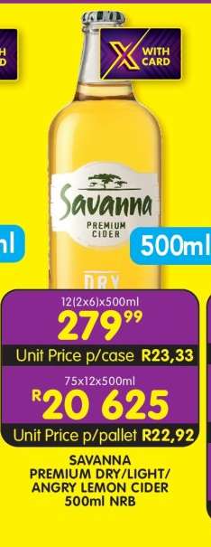 SAVANNA PREMIUM DRY/LIGHT/ANGRY LEMON CIDER 500ml NRB