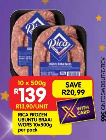RICA FROZEN UBUNTU BRAAI WORS 10x500g per pack