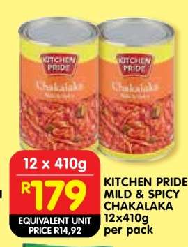 KITCHEN PRIDE MILD & SPICY CHAKALAKA 12x410g per pack