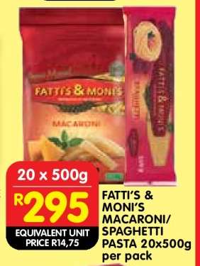 FATTI'S & MONI'S MACARONI/SPAGHETTI PASTA 20x500g per pack