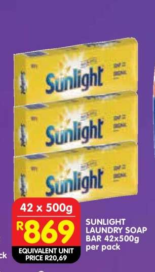 SUNLIGHT LAUNDRY SOAP BAR 42x500g per pack