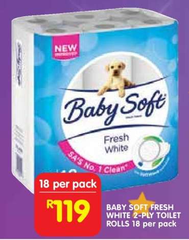 BABY SOFT FRESH WHITE 2-PLY TOILET ROLLS 18 per pack