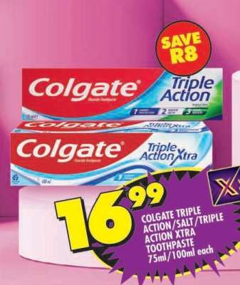 COLGATE TRIPLE ACTION/SALT/TRIPLE ACTION XTRA TOOTHPASTE