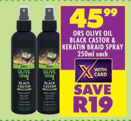 ORS OLIVE OIL BLACK CASTOR & KERATIN BRAID SPRAY 250ml each
