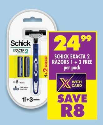 SCHICK EXACTA 2 RAZORS 1 + 3 FREE per pack