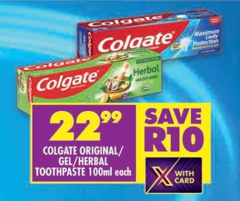 COLGATE ORIGINAL/GEL/HERBAL TOOTHPASTE 100ml each