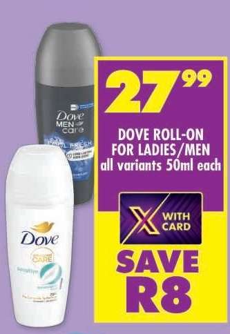 DOVE ROLL-ON FOR LADIES/MEN all variants 50ml each