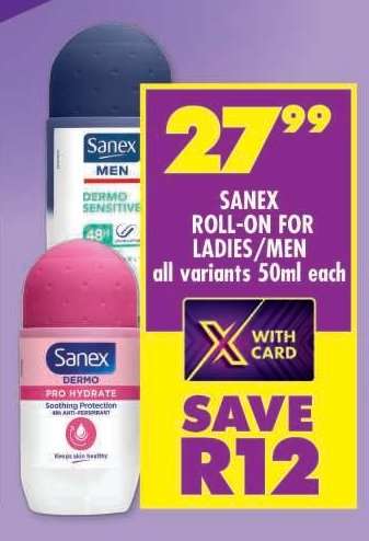 SANEX ROLL-ON FOR LADIES/MEN