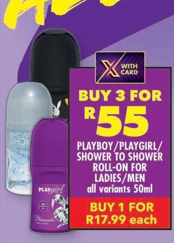 PLAYBOY/PLAYGIRL/SHOWER TO SHOWER ROLL-ON FOR LADIES/MEN