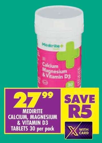 MEDIRITE CALCIUM, MAGNESIUM & VITAMIN D3 TABLETS 30 per pack